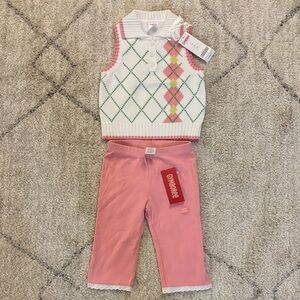 Gymboree White and Pink Argyle Vest with Pants